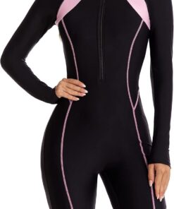 Ecupper Damen Bademode Rash Guard Einteiler Langarm Zip Up