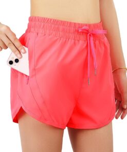 Badeshorts Damen mit Taschen Badehose Damen High Waist Schnell Trocknende Schwimmhose 2 in 1 Shorts mit Liner