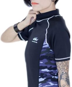 BaronHong Frauen Lesben Tomboy Zip Up Brust Ärmel Schnell trocknend Bademode Set Top + Schwimmen Hosen