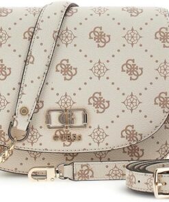 GUESS Schultertasche Umhängetasche Emelie Logo Flap Shoulder Bag Vanilla Logo creme