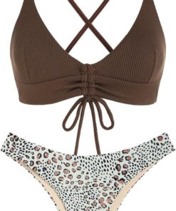 ZAFUL Damen Zweiteilig Bikini-Set mit verstellbarem BH Push-Up Rücken, Triangle Bustle Badehose mit Blummenmuster