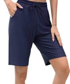 Charmo Badeshorts Damen High Waist Badehose mit Taschen Lang Swim Shorts Knielang Baderadler Beach Shorts UPF50+ mit Innenslip