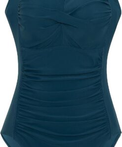 Damen Einteilige Badeanzug Monokini Verstellbarer Schultergurt Badeanzüge Falten Bademode Schwimmanzug