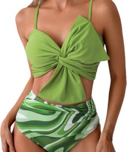 LUNNTE Bikini Sets für Damen High Waist Hoher Taille Bademode Bauchkontrolle Zweiteiliger Badeanzug Blumenmuster