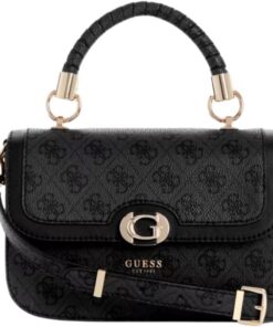GUESS Orlina Logo Top Handle Flap Bag Coal Logo
