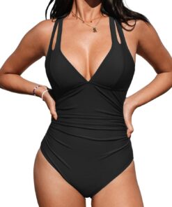CUPSHE Damen Badeanzug V Ausschnitt Bauchweg Rückenfrei | Bequeme Passform, Mittlere Bedeckung, Für Strand und Pool