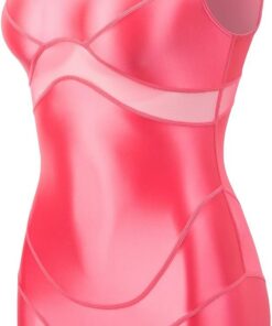 LEOHEX Damen Glänzender Bodysuit Upgrade Seidig Mockneck Mesh-Einsatz Yoga Tanz Gym Rave Badeanzug
