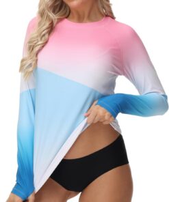 UV Shirt Damen Schwimmshirt Langarm UPF 50+ Rashguard mit Rundhalsausschnitt Sonnenschutz Badeshirt für Schwimmen, Surfen & Wassersport Atmungsaktive Quick-Dry Bademode