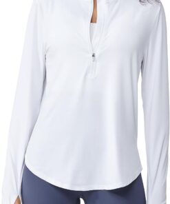 G4Free Sport Shirts für Damen Langarmshirts UPF 50+ Sonnenschutz Shirt mit Halber Reißverschluss UV Schutz Sport Bluse Leichte Schnell Trocknende Rashguards Wandershirt