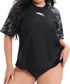 Halcurt UV Shirt Damen Übergröße UPF 50+ Kurzarm Rash Guard 1X-4X | Sonnenschutz Schwimmshirt, Atmungsaktiv, Schnell Trocknend, Nur Schwimmoberteil, Raglan Ärmel, Lockere Passform