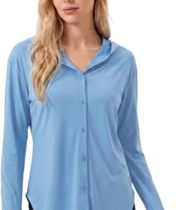 Damen UV schutzkleidung Langarmshirt Schnell Trocknende UPF 50+ Sun Hoodie Button Up Tops Shirts