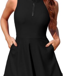 SHEKINI Badeanzug Damen Bauchweg Elegant Einteiliger mit Reißverschluss Bademode Swimsuit Badeanzugkleid Baderock Schwimmrock+ Bikinihosen