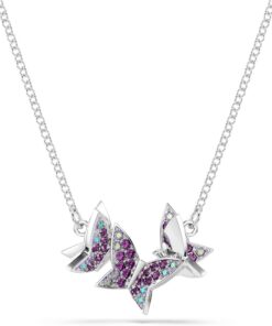 Swarovski Idyllia Halskette, Rundschliff, Schmetterling, Lila, Rhodiniert