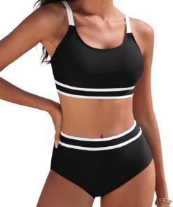 Yuson Girl Damen Bikini Set High Waist Zweiteiliger Badeanzug Push Up Bademode Bauchkontrolle Colour-Blocking Sport Bikini Damen Sexy Bikini-Sets für Damen Bauchkontrolle Swimsuit