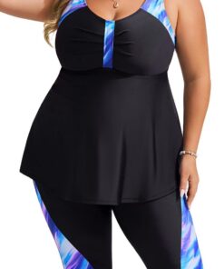 Hanna Nikole Tankini Damen Große Größe Bauchweg Bademode Push Up Tankini Zweiteiliger Set Hohe Taille Sommer Badeanzüge Tankini Oberteil mit Badeshorts