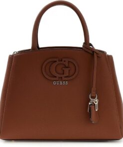 GUESS Handtasche Umhängetasche Isola 3 Compartment Satchel Cognac braun