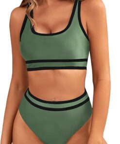Genfien Bikini Sets für Damen Sport High Waist Colour Block | Bademode Push Up,Bauchkontrolle,Zweiteiliger Badeanzug