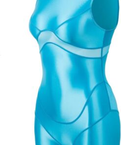 LEOHEX Damen Glänzender Bodysuit Upgrade Seidig Mockneck Mesh-Einsatz Yoga Tanz Gym Rave Badeanzug