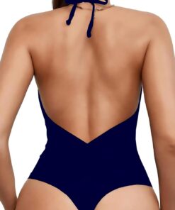 Sexybody Damen-Bikini, hohe Taille, einteiliger Badeanzug, gerippt, Bauchkontrolle, Ausschnitt, gerüschter V-Ausschnitt