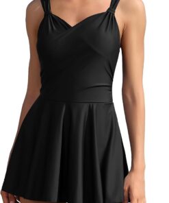 SHEKINI Damen Elegant Einteiliger Badeanzug Crossover Badekleid Schwimmkleid mit Badeshorts Ruched Bauchweg Badeanzugkleid Große Größe Baderock