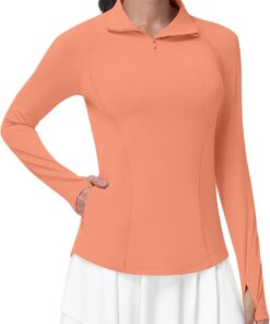 Runhit UV Shirt Damen Langarm UPF 50+ Sonnenschutz Sportshirt, Atmungsaktives Funktionsshirt mit 1/4 Reißverschluss Daumenloch & Taschen, Schnelltrocknendes Laufshirt für Gym Fitness Yoga & Outdoor