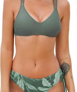 CUPSHE Damen Bikini Set V Ausschnitt Low Waist Crossback Bademode | Verstellbare Träger Zweiteiliger, Raffungen seitlich, Mittelhoher Beinausschnitt, Double-Spaghettitgürte