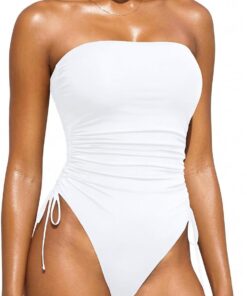 Yonique Trägerloser einteiliger Damen-Badeanzug, Bauchkontrolle, Bandeau-Badeanzug, freche Bademode