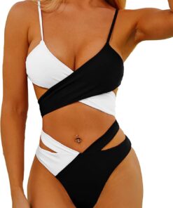 Tofern Damen Bikini Set Kreuz Bandage Zweiteiliger Badeanzug High Waist Sexy Modern Swimsuit