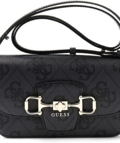 GUESS Umhängetasche Schultertasche Janie Logo Convertible Xbody Flap Coal Logo dunkelgrau