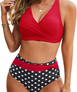 Nadeer Bikini Damen Set Sexy V Ausschnitt Push Up Bikini Zweiteiliger Badeanzug Crossover Hohe Taille Bikini Bademode Strand Bikini
