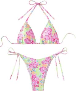 Damen-Bikini-Set mit Blumenmuster, Boho-Stil, geometrisch, Sommer-Badeanzug