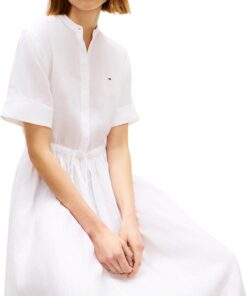 Tommy Hilfiger Damen ESS Linen Midi Ss Shirt Dress Ww0ww49633 Hemdkleid (1er Pack)