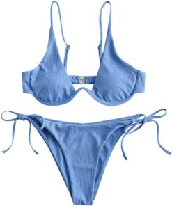 ZAFUL Damen Zweiteiliger Bügel Bikini-Set, Leopardenmuster Criss Cross Push Up High-Cut Gepolsterte Bikini Badeanzug