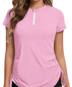 UV Shirt Damen Wasser 1/4 Reißverschluss Schwimmshirt Rashguard Damen Badeshirt Kurzarm Schwimm T-Shirt Verstellbarer Saum UPF 50+
