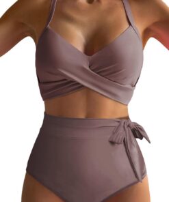 Dokotoo Damen Bikini Set Wickeloptik V Ausschnitt Bademode Blumenmuster High Waist Zweiteiliger Badeanzug Swimsuit