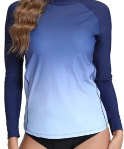 Damen Rash Guard Langarm Sonnenschutz Schnelltrocknend Badeshirt Surf Shirt Schwimmen Bademode