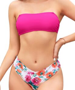 SHEKINI Bikini Set Damen Verstellbar Bandeau Bikini Oberteil Rückenfrei Zweiteiliger Badeanzug Bedruckte Bikinihose