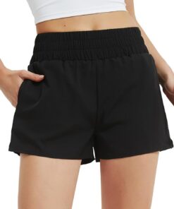 Soudittur Badeshorts Damen Badehose Hohe Taille Schnell Trocknende Boardshorts Wassersport 2 in 1 Laufhose Kurz Sporthose mit Reißverschlusstasche