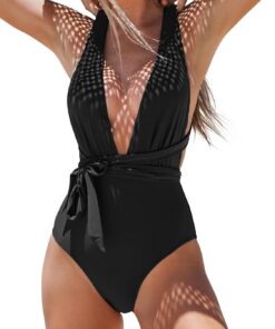 CUPSHE Badeanzug Damen Tiefer V Ausschnitt Selbstbindung Monokini