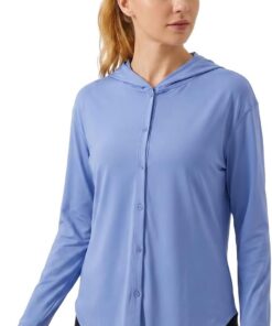 Damen UV schutzkleidung Langarmshirt Schnell Trocknende UPF 50+ Sun Hoodie Button Up Tops Shirts