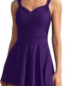 SHEKINI Damen Elegant Einteiliger Badeanzug Crossover Badekleid Schwimmkleid mit Badeshorts Ruched Bauchweg Badeanzugkleid Große Größe Baderock
