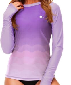 Damen UV Schwimmshirt UPF 50+ Rash Guard Langarm Badeshirt Mit Daumenloch S-XXL