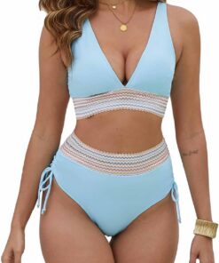 Bikini Damen Set Badeanzug Bauchweg Zweiteiliger Bademode Hohe Taille Bikini Sets Bauchkontrolle Badeanzüge V Ausschnitt Bademode Swimsuit Badebekleidung Bandeau
