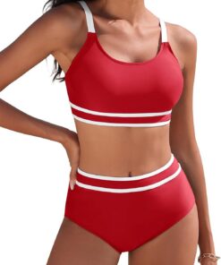 Yuson Girl Damen Bikini Set High Waist Zweiteiliger Badeanzug Push Up Bademode Bauchkontrolle Colour-Blocking Sport Bikini Damen Sexy Bikini-Sets für Damen Bauchkontrolle Swimsuit