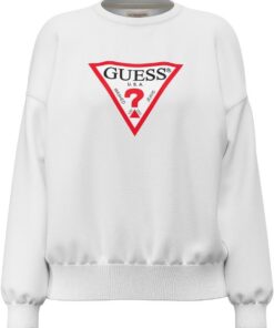GUESS JEANS Oversize-Elpa mit ikonischem Logo Ein Oversize-Sweatshirt mit dem ikonischen roten Dreiecks-Logo auf der Brust. Sweatshirt mit Rundhalsausschnitt aus Plüsch. Rundhalsausschnitt. Langarm.