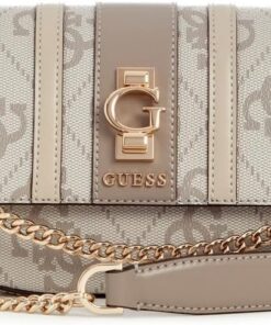 GUESS Umhängetasche Schultertasche Erenia Convertible Crossbody Flap Dark Taupe Logo weiß