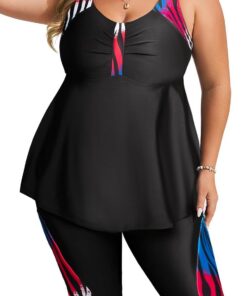 Hanna Nikole Tankini Damen Große Größe Bauchweg Bademode Push Up Tankini Zweiteiliger Set Hohe Taille Sommer Badeanzüge Tankini Oberteil mit Badeshorts