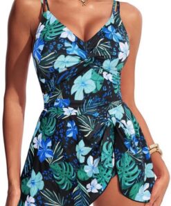 Hanna Nikole Badeanzug Damen Bauchweg,Push Up Bademode,Einteiler Badekleid Crossover Badebekleidung Mit Schwimmhose,Weiche Monokinis Verstellbarer Schwimmanzug SchnüRschuh Strandkleidung