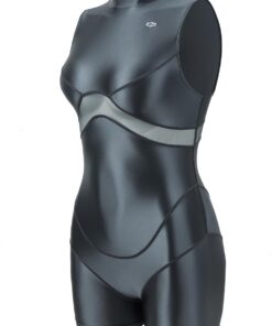 LEOHEX Damen Glänzender Bodysuit Upgrade Seidig Mockneck Mesh-Einsatz Yoga Tanz Gym Rave Badeanzug