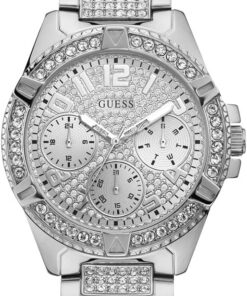 Guess Damen Armbanduhr Ladies Sport mit silberfarbenem Edelstahlarmband, 5 Bar, Gehäusedurchmesser: 40 mm, W1156L1